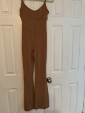 Women's Brown Sleeveless Jumpsuit with Flared Leg